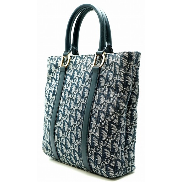 Dior Blue Navy Leather Handbag Christian  Canvas Trotter - Picture 1 of 9